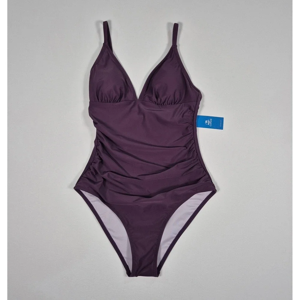 Cupshe Purple Ruched V-Neck One Piece Swimsuit Tummy Control‎ Medium NWT